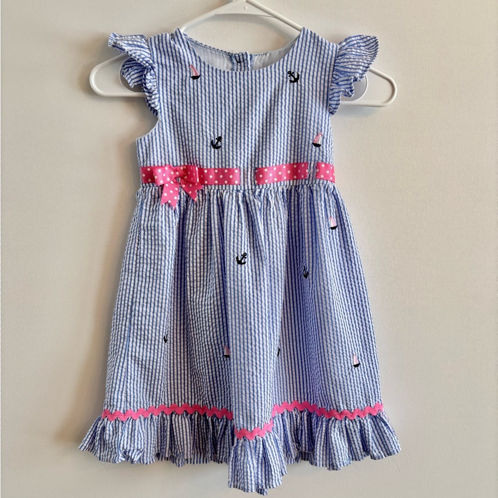Rare Editions Blue and Pink Striped Dress